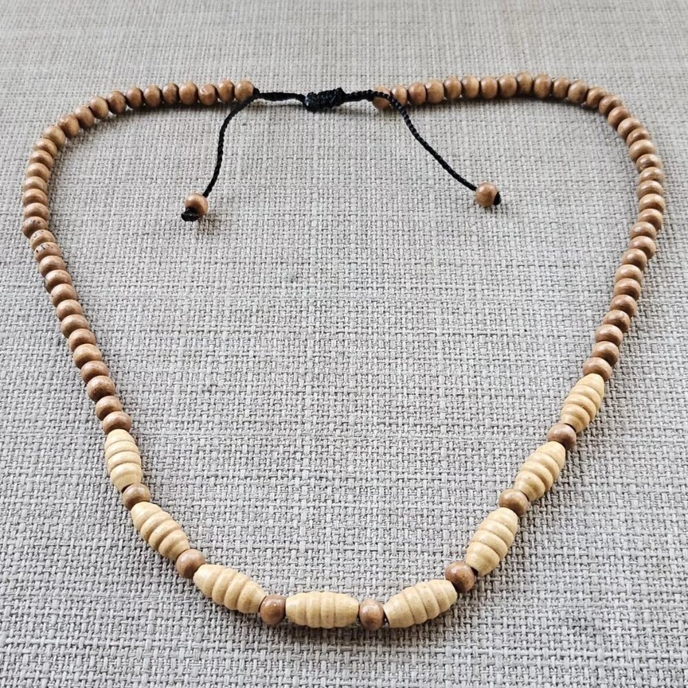 Women Necklace Real Wood Beads Handmade Tan Necklace Jewelry adjustable